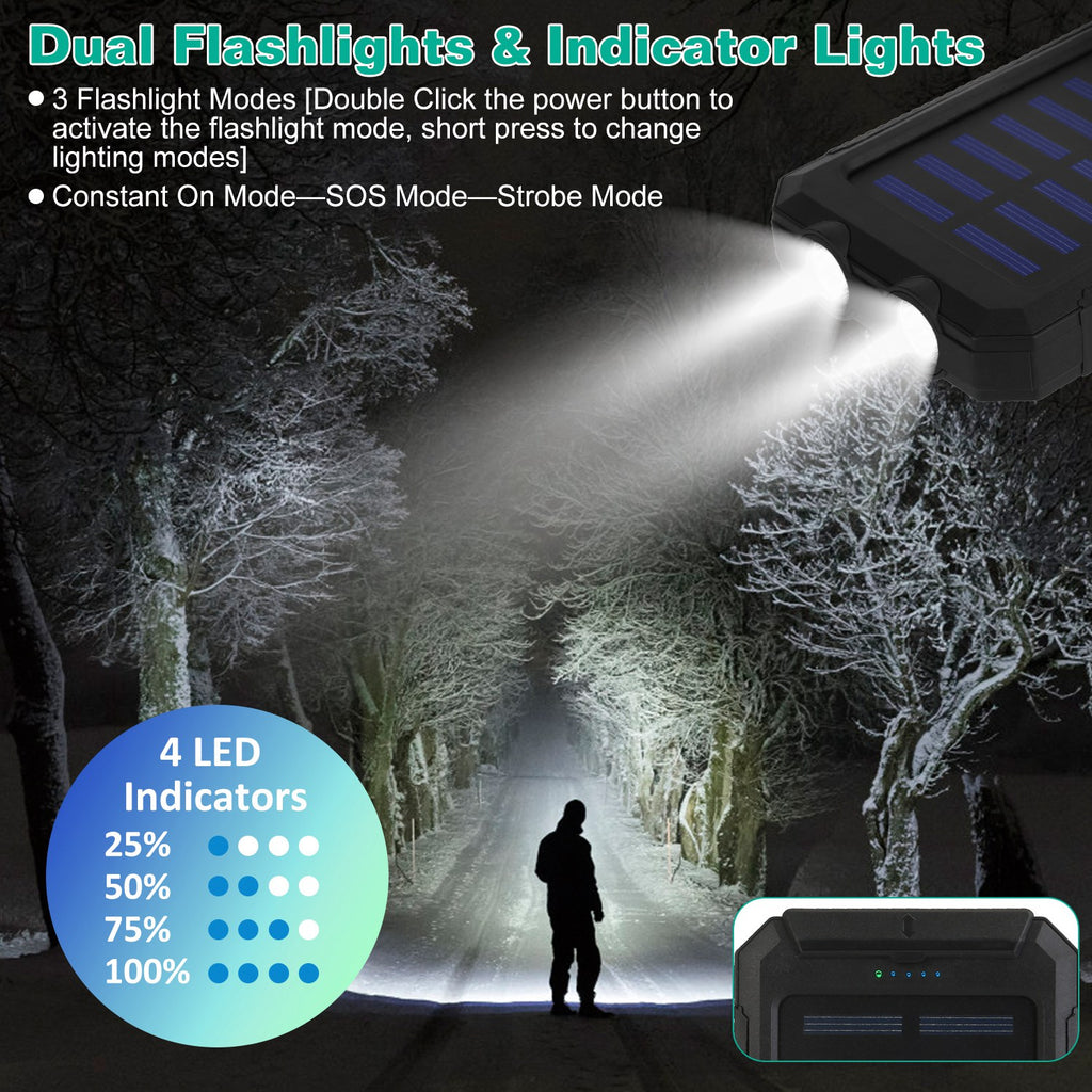 1Pc 1W MAh Solar Power Bank External Battery Pack Dual USB Interface Outdoor Charger With Battery Indicators SOS LED Lights Compass Camping Hiking Trendova