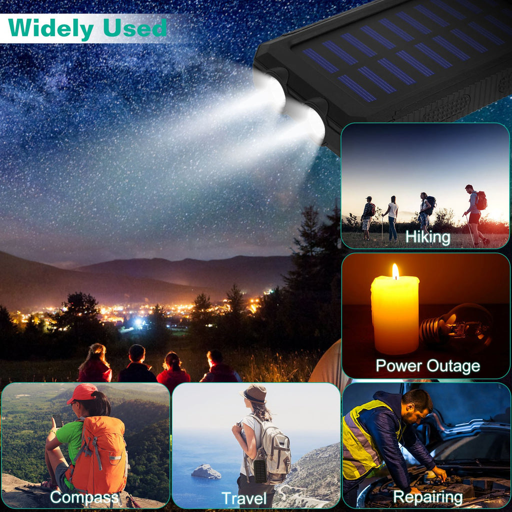 1Pc 1W MAh Solar Power Bank External Battery Pack Dual USB Interface Outdoor Charger With Battery Indicators SOS LED Lights Compass Camping Hiking Trendova