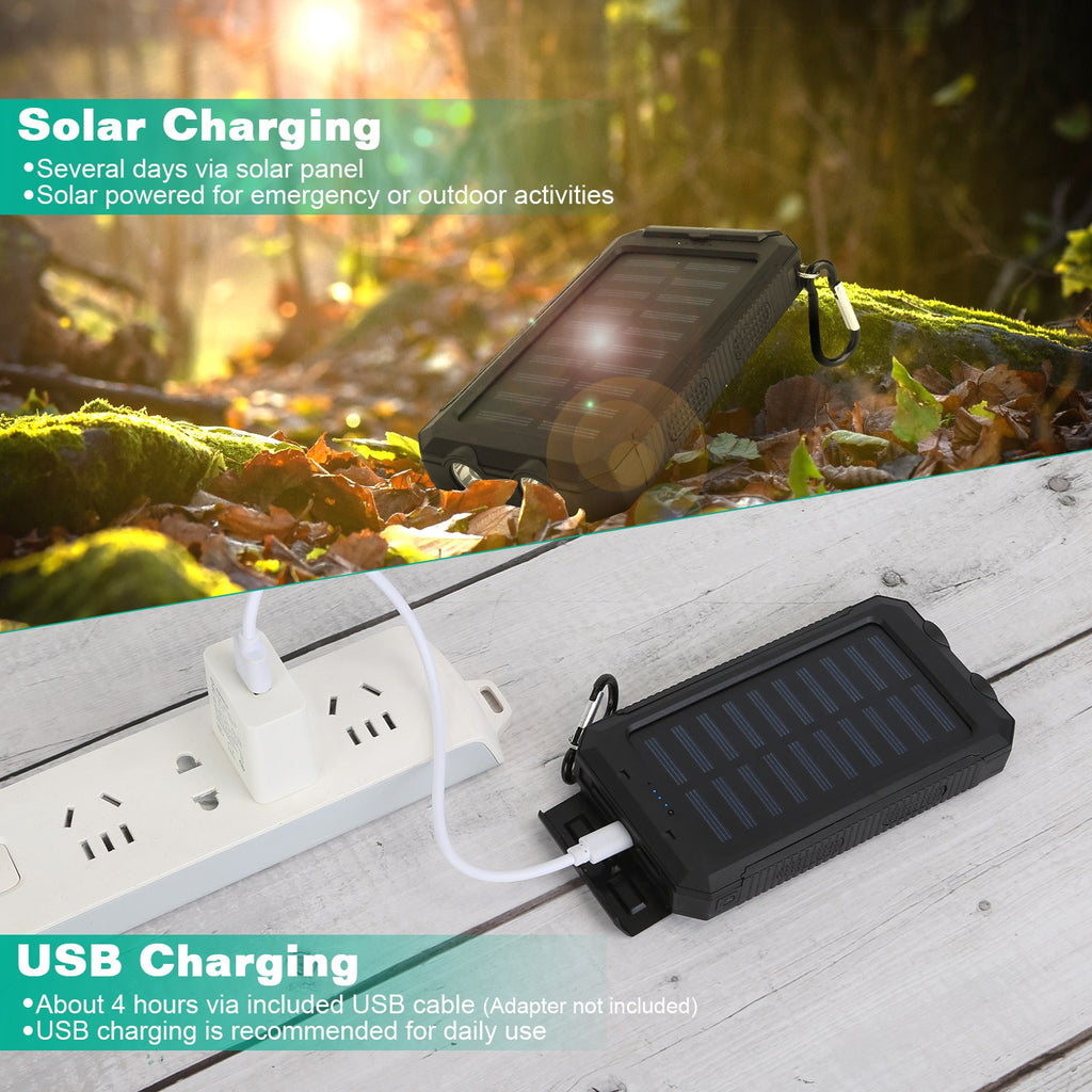 1Pc 1W MAh Solar Power Bank External Battery Pack Dual USB Interface Outdoor Charger With Battery Indicators SOS LED Lights Compass Camping Hiking Trendova